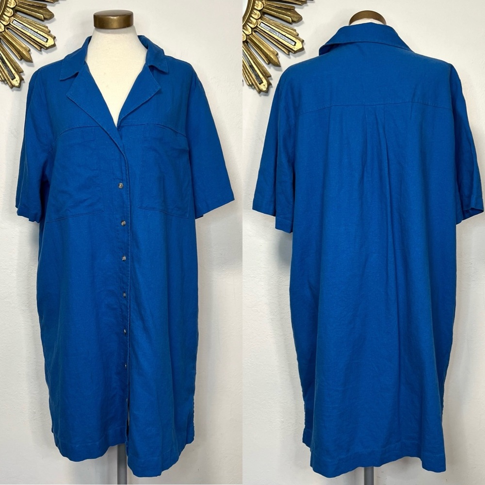 Universal Thread Blue Linen Blend Button Front Shirt Dress